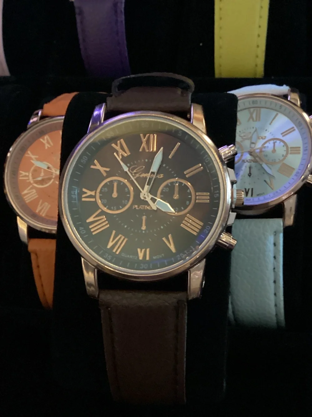 Geneva Platinum Women's Multicolor Leather-Style Strap Watch individual